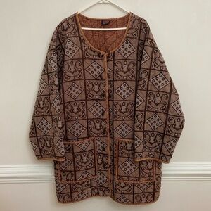 Jublie Kantha Jacket Coat Women One Size Lagenlook Boho Artsy Neutral Brown